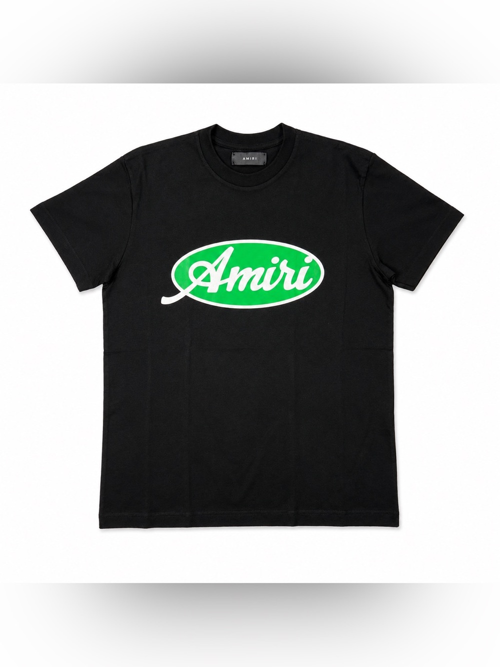 AMIRI Black Short Sleeve Tee with Green Logo Oval